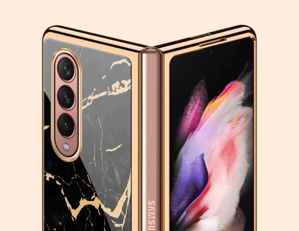 Marble Patterned Glass Case For Samsung Galaxy Z Fold 3/4 - Image 4
