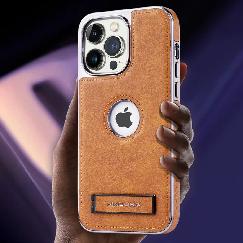 JDK Logo Cutout Luxury Plating Bumper Leather Folding Kickstand Phone Case For iPhone 16 15 14 Pro Max Series - Image 15