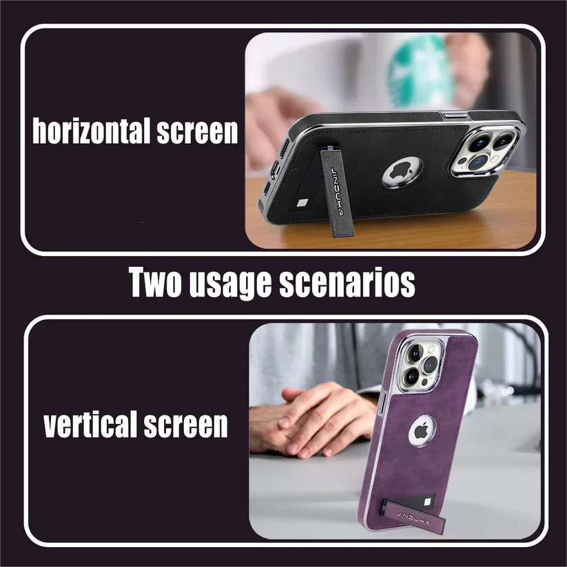 JDK Logo Cutout Luxury Plating Bumper Leather Folding Kickstand Phone Case For iPhone 16 15 14 Pro Max Series - Image 14