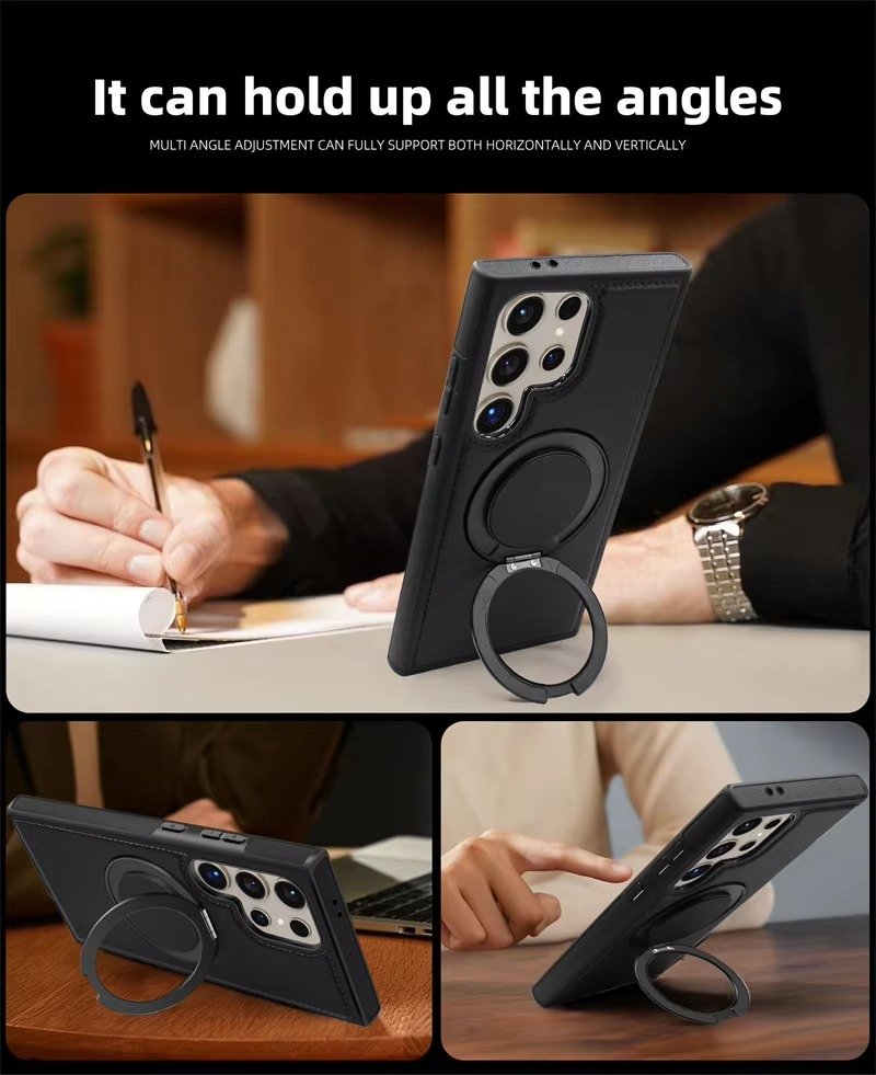 Samsung Galaxy S22 S23 S24 S25 Ultra Series Magsafe Leather 360° Adjustable Ring Shockproof Protective Slim Stand Case - Image 3