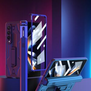 360 Magnetic Hinge Slide Pen Holder Case Cover and Outer Screen Glass For Galaxy Z Fold 4