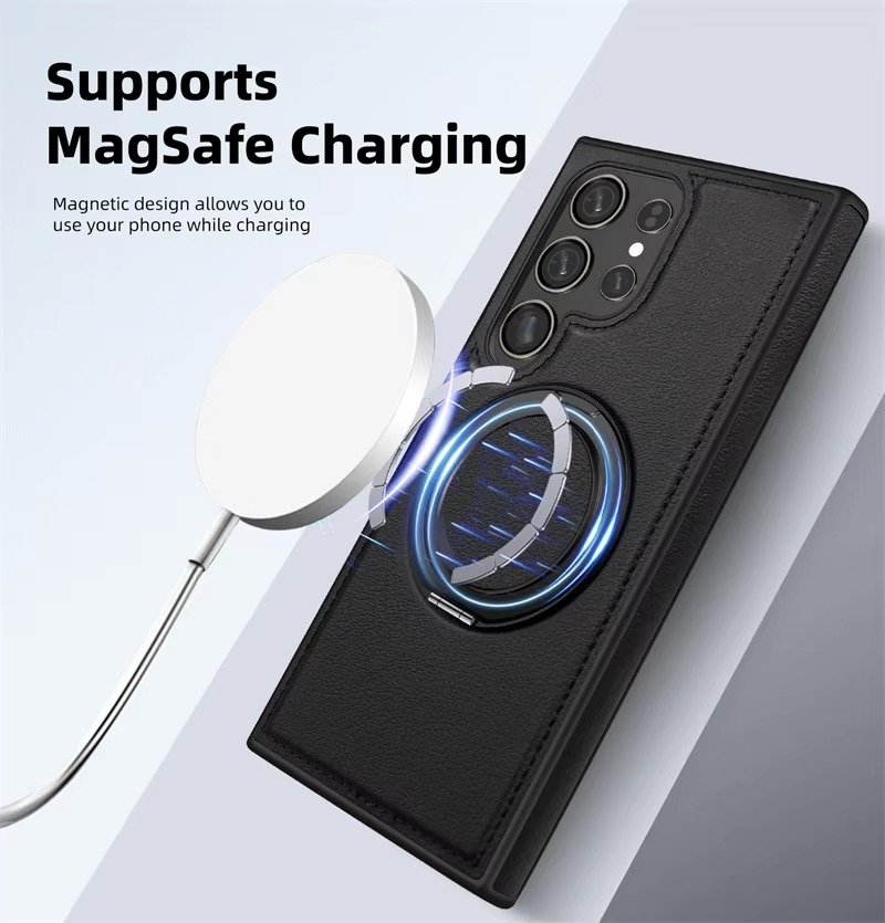 Samsung Galaxy S22 S23 S24 S25 Ultra Series Magsafe Leather 360° Adjustable Ring Shockproof Protective Slim Stand Case - Image 5