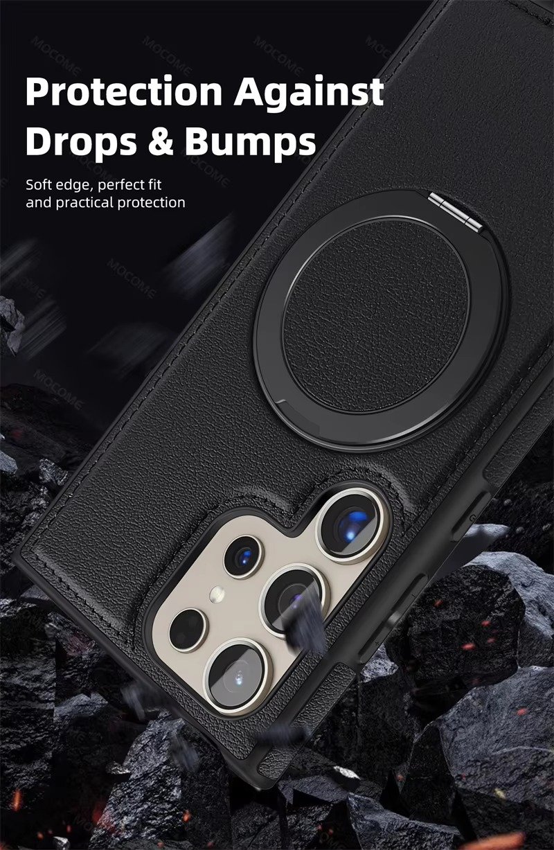 Samsung Galaxy S22 S23 S24 S25 Ultra Series Magsafe Leather 360° Adjustable Ring Shockproof Protective Slim Stand Case - Image 4