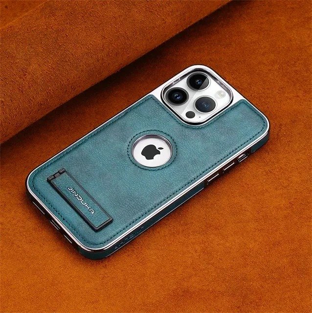 JDK Logo Cutout Luxury Plating Bumper Leather Folding Kickstand Phone Case For iPhone 16 15 14 Pro Max Series - Image 25