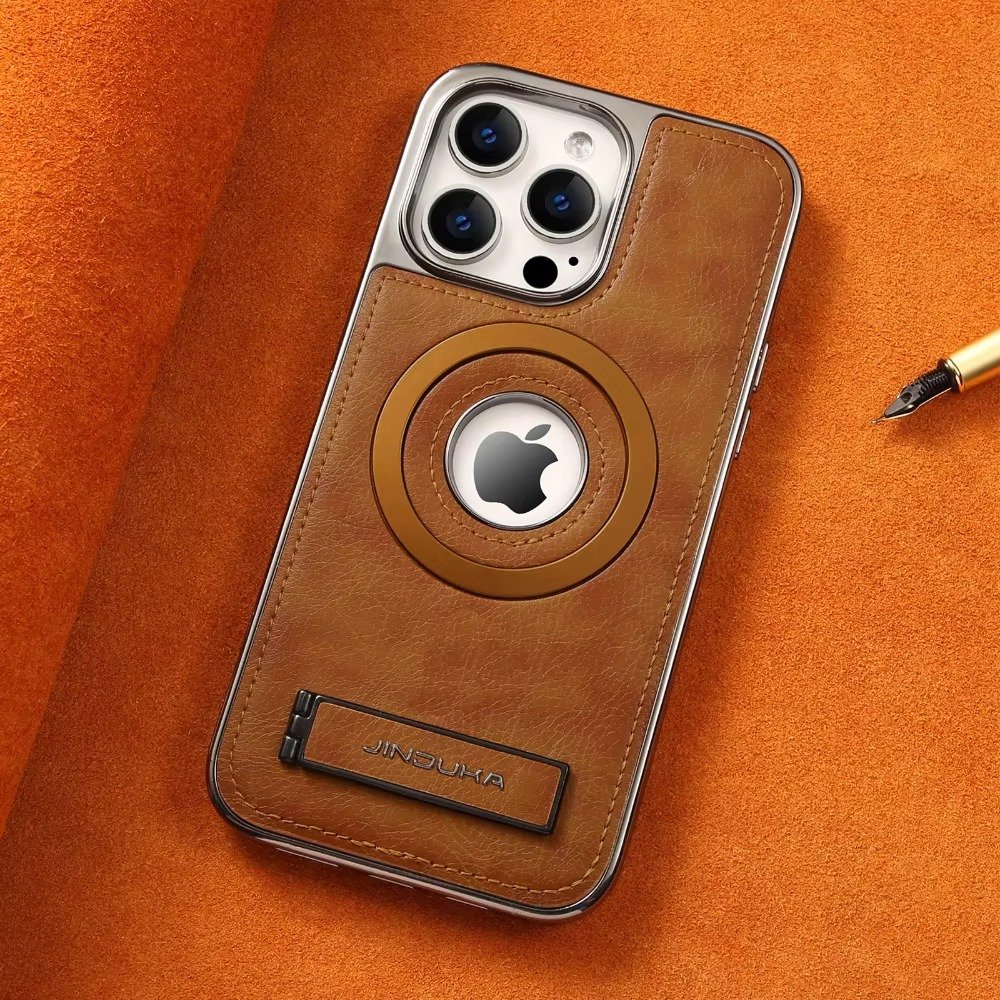 JDK Logo Cutout Luxury Plating Bumper Leather Folding Kickstand Phone Case For iPhone 16 15 14 Pro Max Series - Image 6