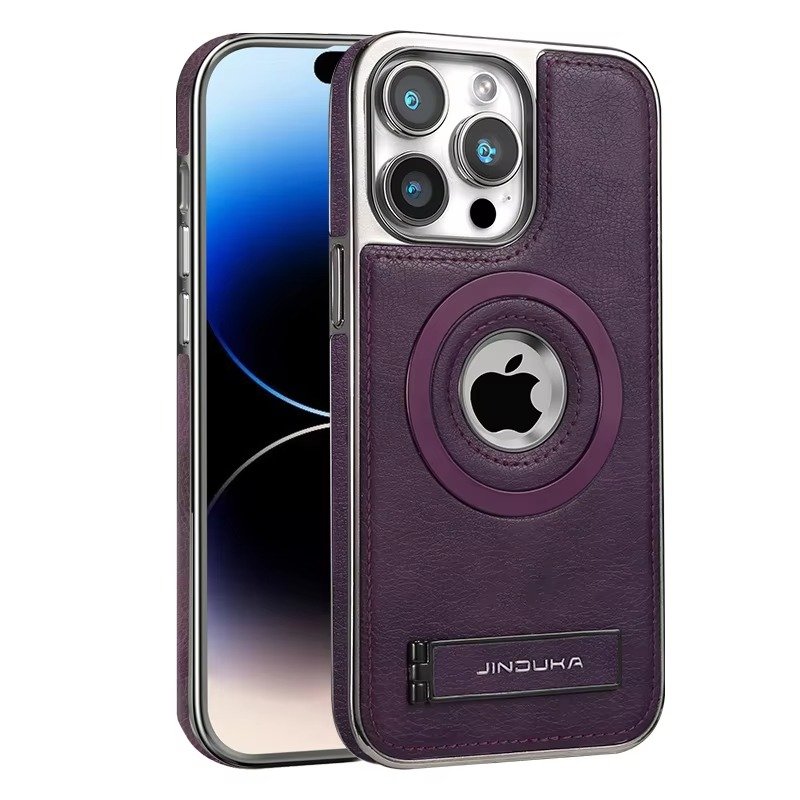 JDK Logo Cutout Luxury Plating Bumper Leather Folding Kickstand Phone Case For iPhone 16 15 14 Pro Max Series - Image 5