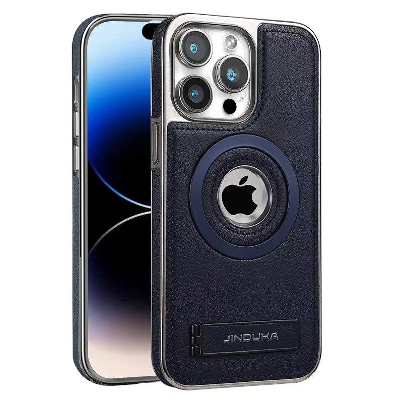 JDK Logo Cutout Luxury Plating Bumper Leather Folding Kickstand Phone Case For iPhone 16 15 14 Pro Max Series - Image 4