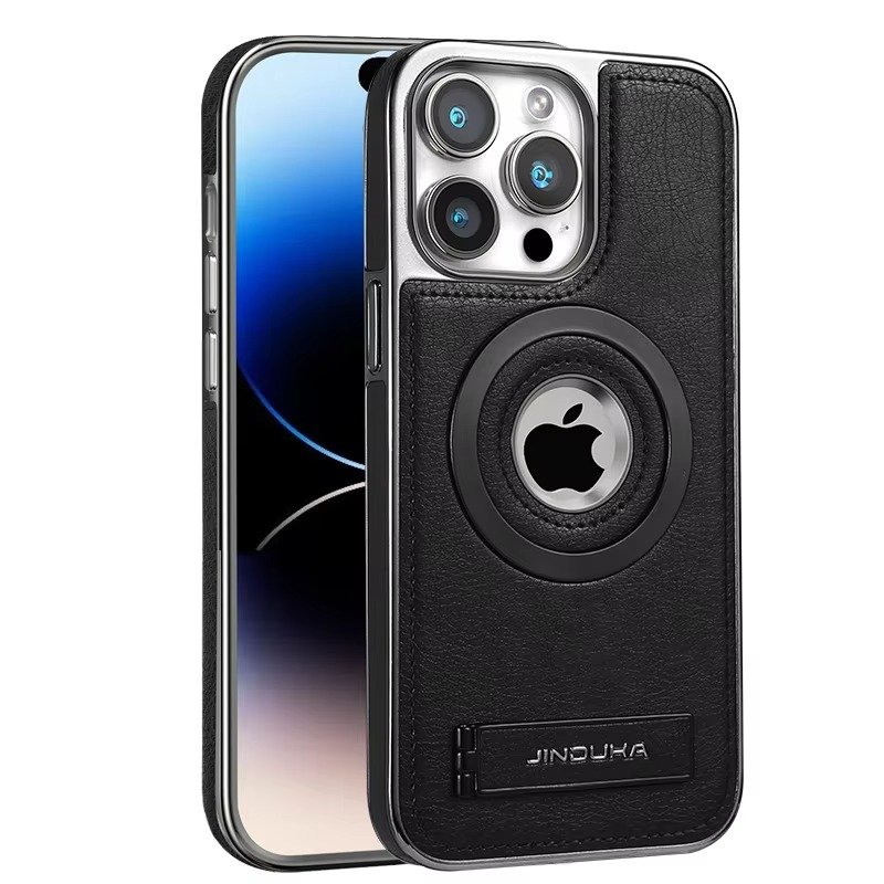 JDK Logo Cutout Luxury Plating Bumper Leather Folding Kickstand Phone Case For iPhone 16 15 14 Pro Max Series - Image 2